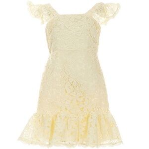 Rare Editions Yellow Girls 7 Chemical Lace Flutter Sleeve Dress with Ruffle Hem